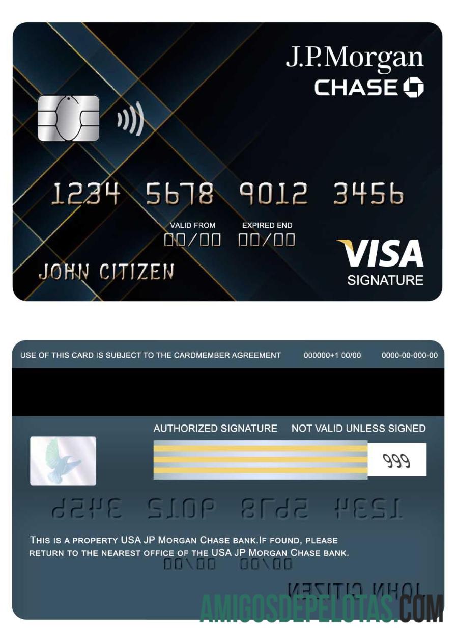 Cartão de assinatura Visa JP Morgan Chase Bank dos EUA modelo